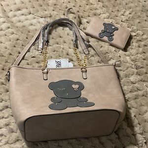 Chic Beige Teddy Bear Handbag Set
